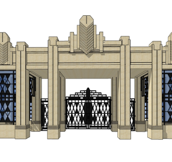 古典小区大门SU模型下载